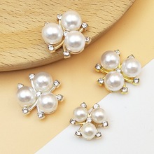 合金三颗珍珠花心发饰DIY手工服饰饰品配件花盘扣饰头饰批发