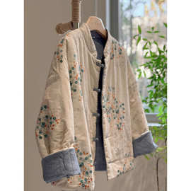 新中式复古双面穿棉麻棉衣立领改良唐装年轻款棉服外套夹棉棉麻冬