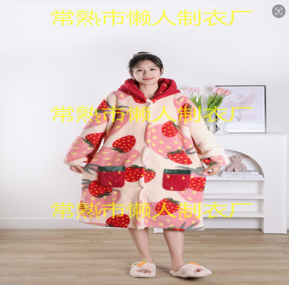 2023 nuevo coral vellón popular dulce fresa engrosada traje desgaste del hogar ventas directas de la fábrica una pieza