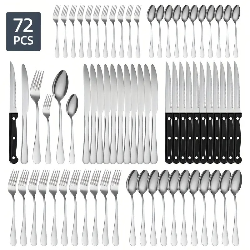 Cross-Border Amazon Best-Selling 1010 Stainless Steel Cutlery Set 72-Piece Western Steak Knife, Fork and Spoon for 12 People