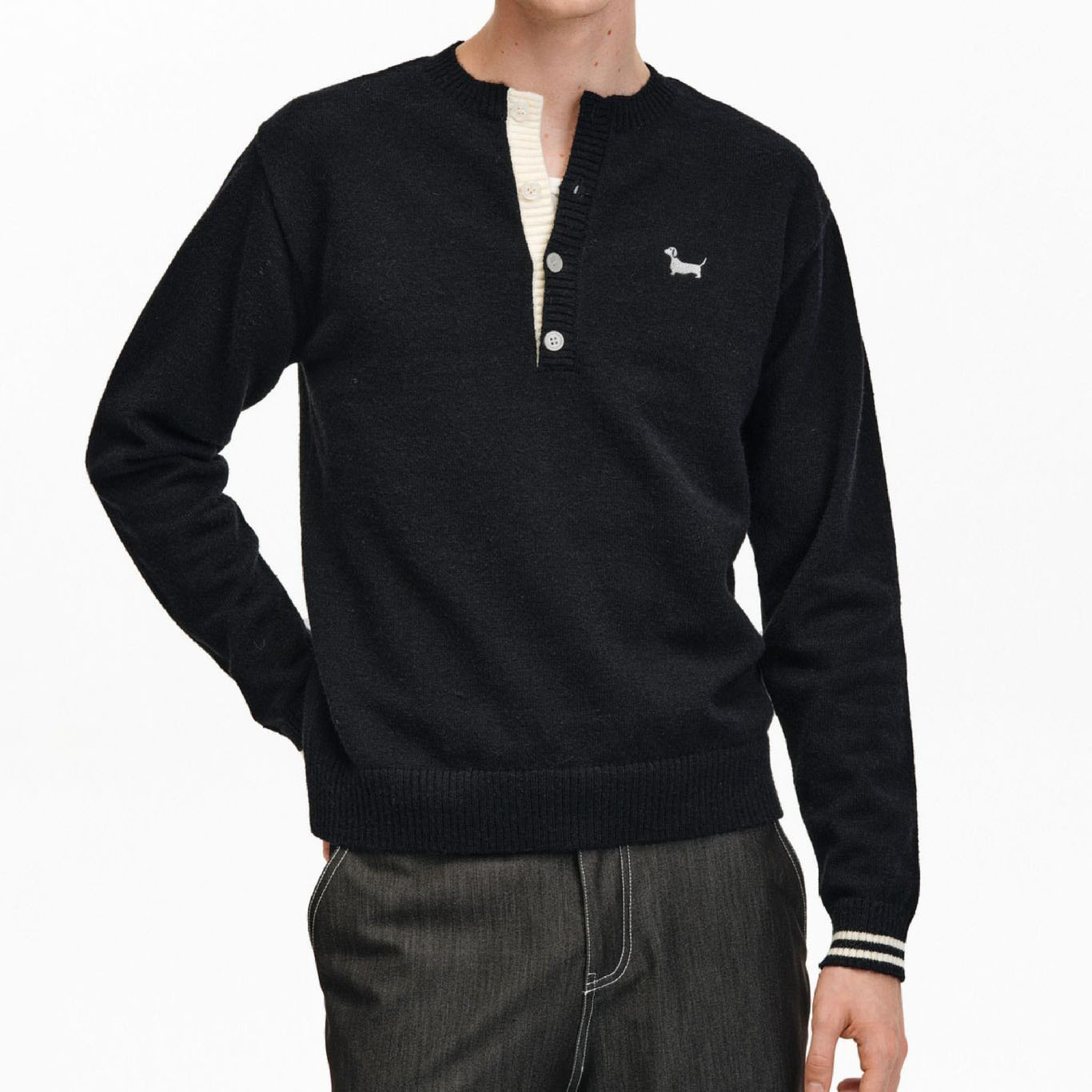 Explosiones transfronterizas de tamaño grande europeo falso dos piezas de jersey de cuello Henry suéter bordado cachorro viejo fábrica de viento de dinero al por mayor