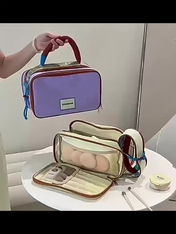 ins风大容量化妆包格纹撞色旅行必备行李箱洗漱化妆品分区收纳包|undefined