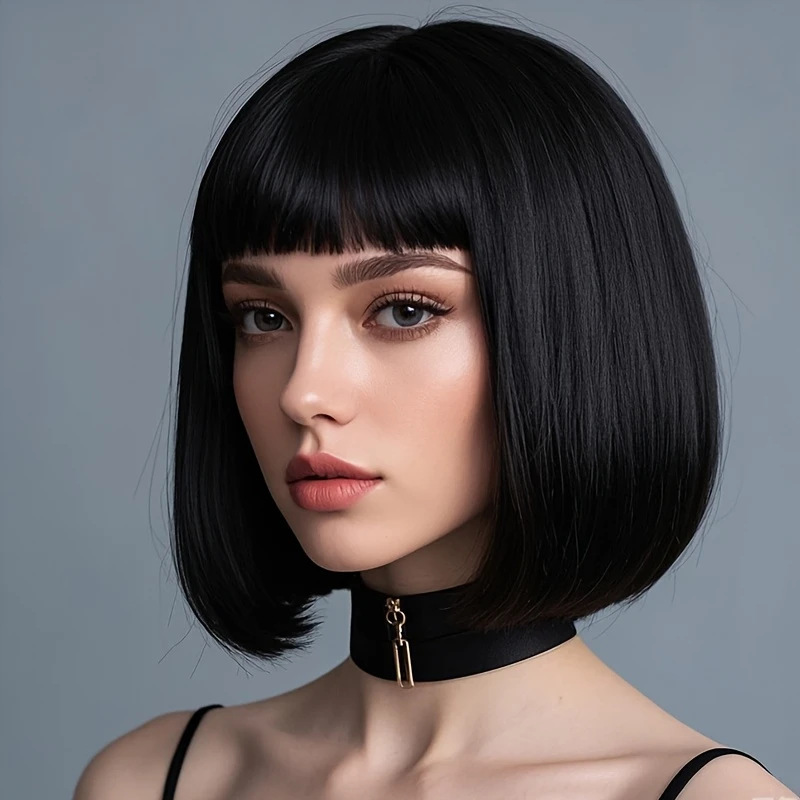 Wig Short Hair Women's Summer Full Head Cover Wave Head Air Bangs Imitation Full Human Hair Full Long Hair Wig Cover