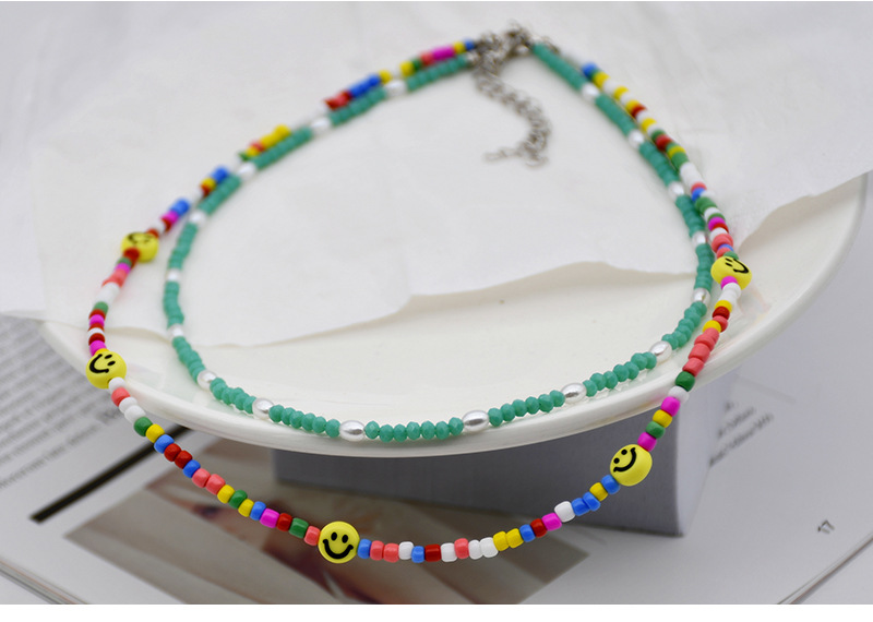 Spring Crystal Collarbone Chain Smile Beads Stacked Color Necklace display picture 2