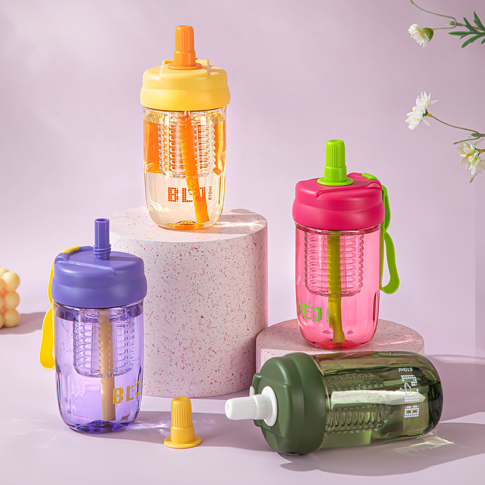 高顏值花茶杯便攜茶水分離塑料杯兒童吸管水杯手提辦公泡茶杯批發