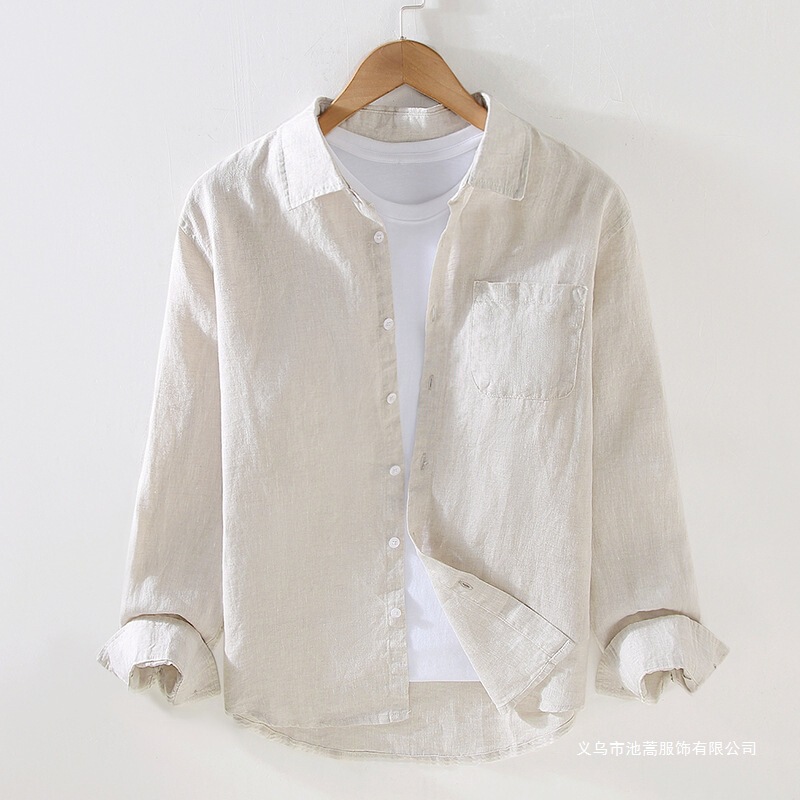 Summer Linen Shirt Men's Long-Sleeved Thin Casual Loose Large Size Workwear White Cotton Linen Shirt Jacket Summer Linen Shirt Men's Long-Sleeved Thin Casual Loose Large Size Workwear White Cotton Linen Shirt Jacket