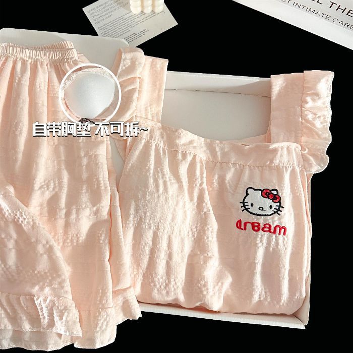 Pijamas de verano al por mayor transfronterizos chica nueva explosión nubes algodón cabina TK set de gato con cojín de pecho set de ropa para el hogar