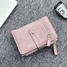 新款短款便携女士钱包现代韩式小香风翻毛皮拉链钱包零钱包卡包