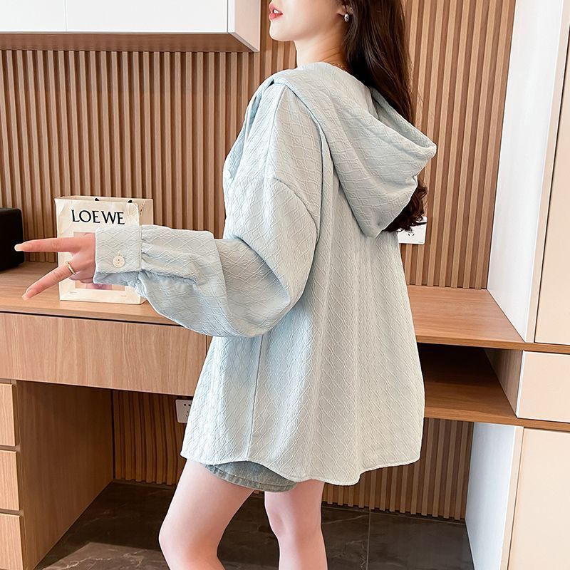 春夏季衬衫女2025新款韩版小众设计感宽松休闲慵懒风连帽薄款外套|undefined