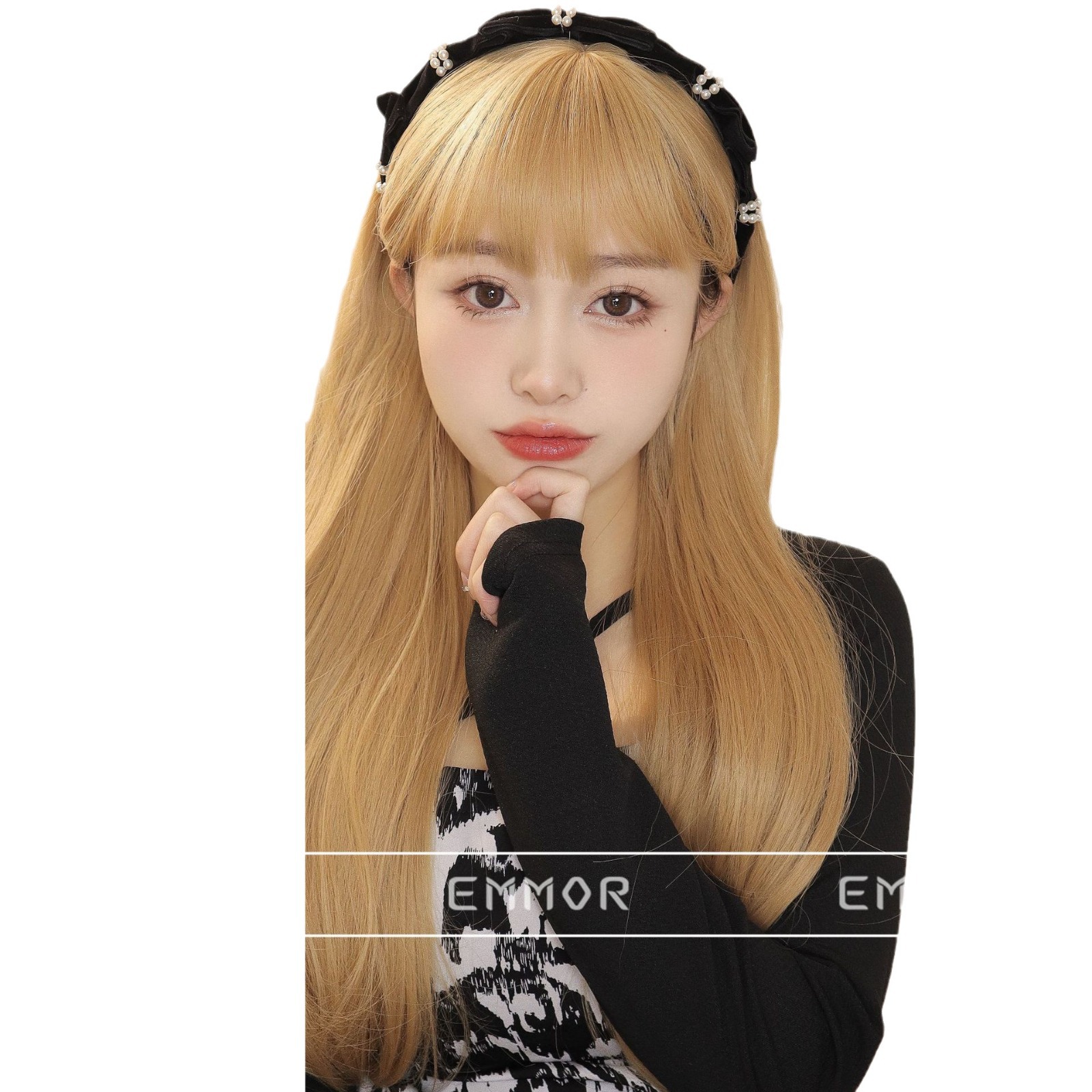 Nueva celebridad en línea peluca coreana flequillo de aire Pelo Largo micro-rizado blanco natural chica sensación fibra química peluca cabeza cubierta