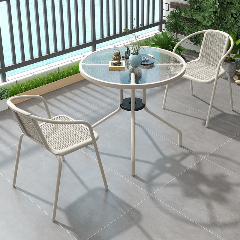 Salón de té de leche, silla de ocio, mesa y silla combinada de hierro forjado al aire libre, patio al aire libre, mesa de comedor de balcón