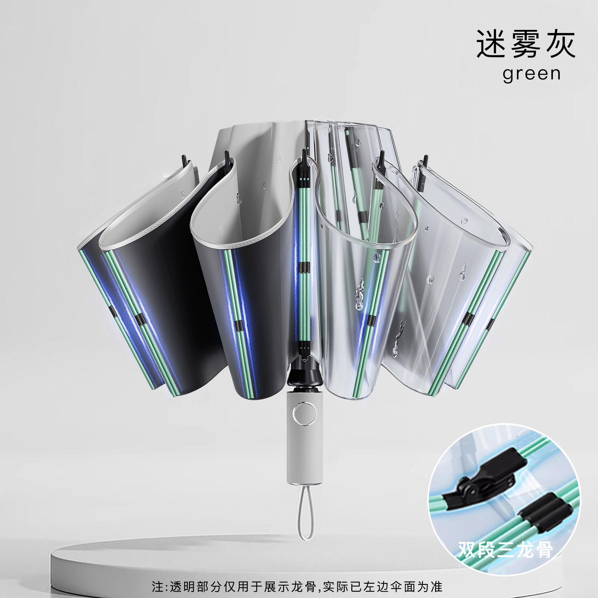[Reverse non-wet and wind-resistant-for vehicle use-fiberglass umbrella ribs-for both rain and shine] 60 ribs light fog gray