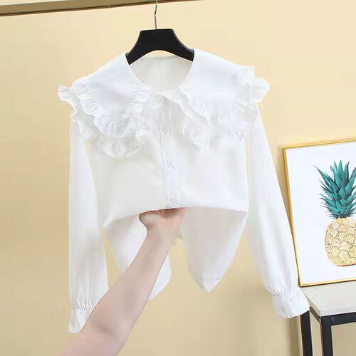 Girls 'spring and autumn shirts, new Korean style long-sleeved white shirts, children's double-layer doll collar, base matching top