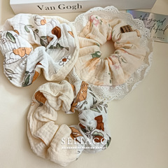 SELI韓國東大門花紋發圈蕾絲鏤空大腸圈拼色布藝小香風手作紗頭繩