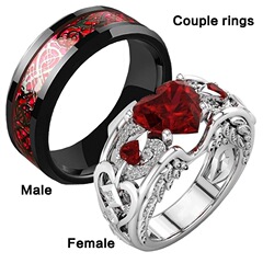 クロスボーダー対外貿易アクセサリーwish新型ハート型ルビー女性指輪ステンレス男性指輪カップル手飾り