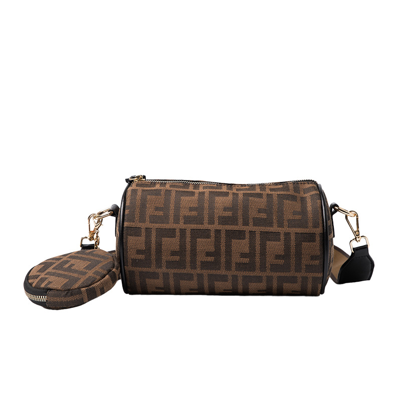 Canvas Cylinder Bag For Women 2025 New Fashion Retro Print Boston Bag Shoulder Crossbody Pillow Bag - Thumbnail 5