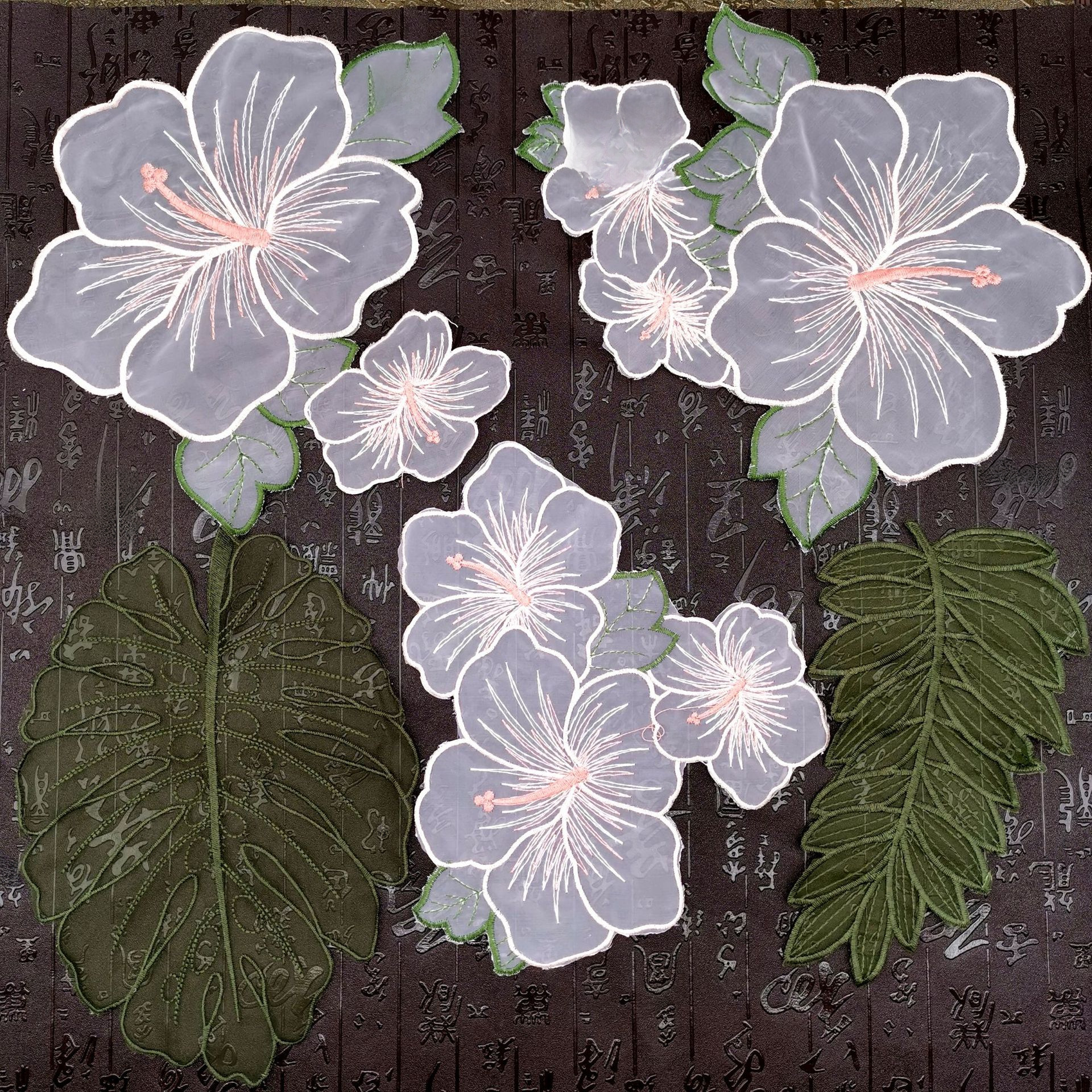 歐美蕾絲透明網紗刺繡布貼歐根紗diy裝飾補丁貼衣服貼花