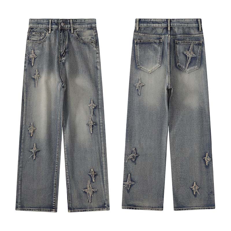 Distressed Flared Jeans For Men Vintage Washed Casual Denim Trousers_voghion.com
