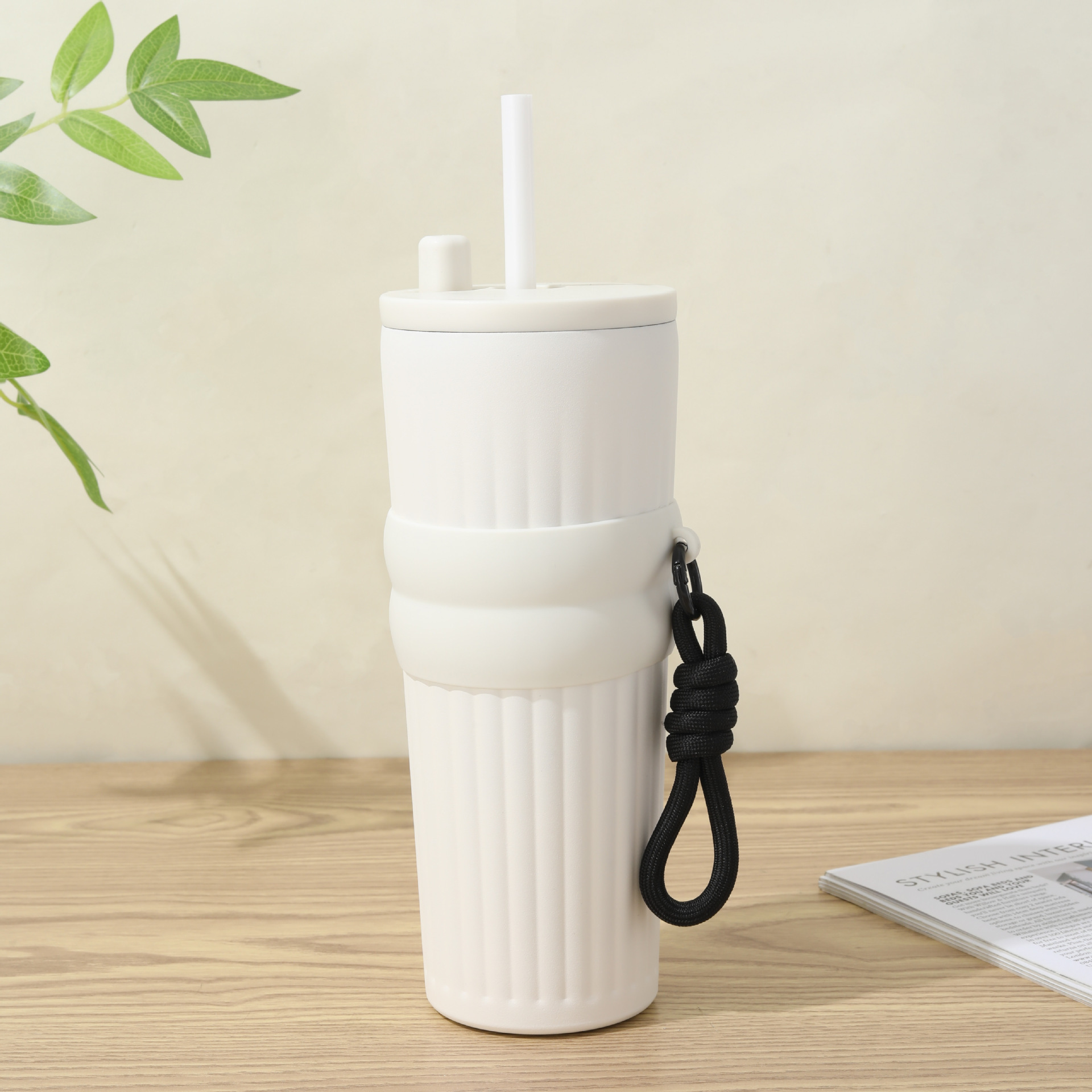 Nueva taza de paja de alto valor facial con cuerda 316 taza de aislamiento térmico de acero inoxidable taza de hielo portátil de gran capacidad