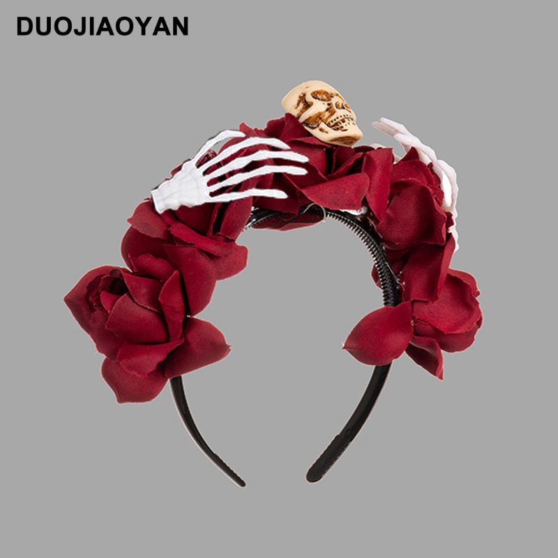 Halloween simulation rose headband skull ghost hand niche personality headband Gothic girl dark hair accessories_voghion.com