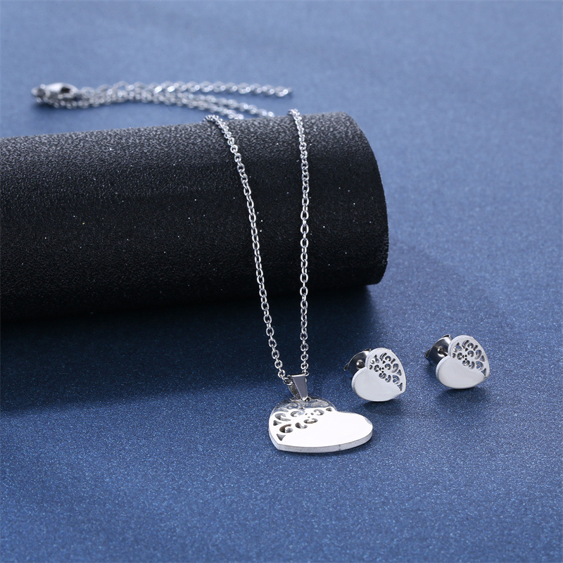 1 Set Simple Style Heart Shape Stainless Steel Womenu0027S Earrings Necklace