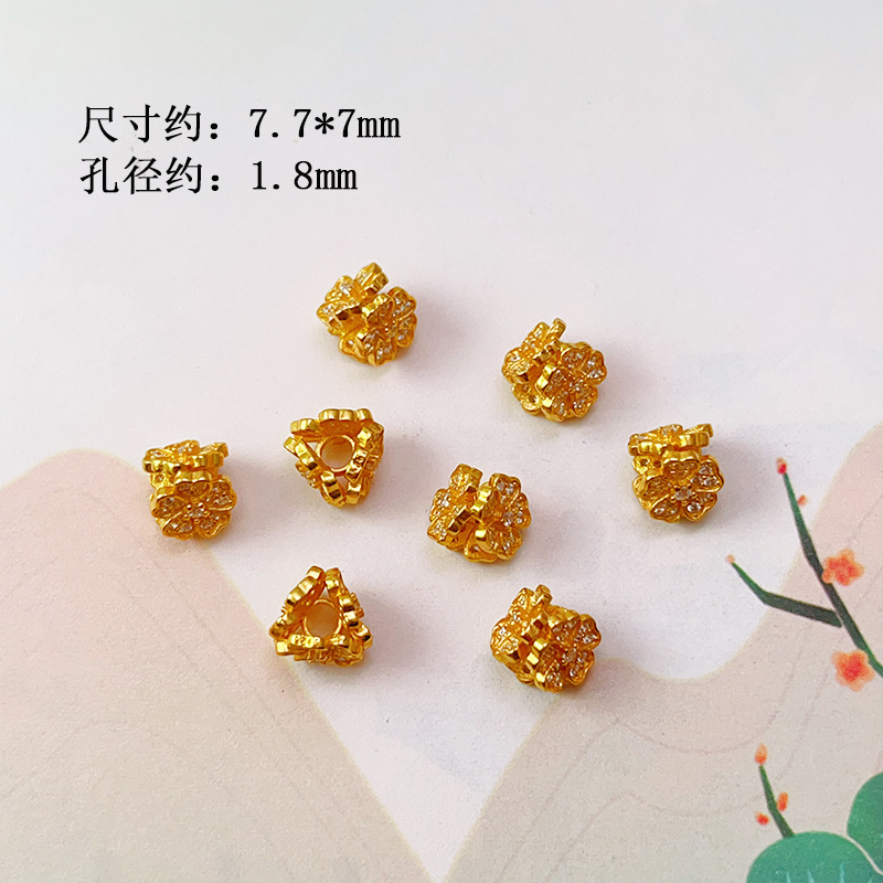 S925 Silver Gold-Plated Heart Flower Crowe Heart Zircon Through-Hole Accessories Spacer Beads Barrel Beads Bracelet DIY Semi-Finished