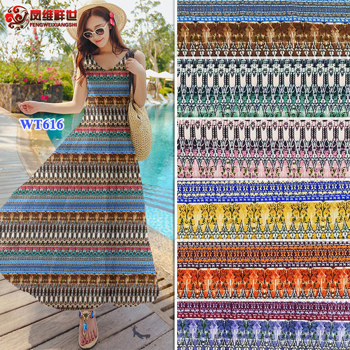 WT616 Spring Print Fabric Four-way Stretch Woven Fabric Long Dress Print Fabric