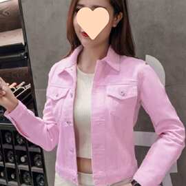 牛仔牛仔外套女【质保】短款春秋显瘦上衣长袖粉白色黑色夏季