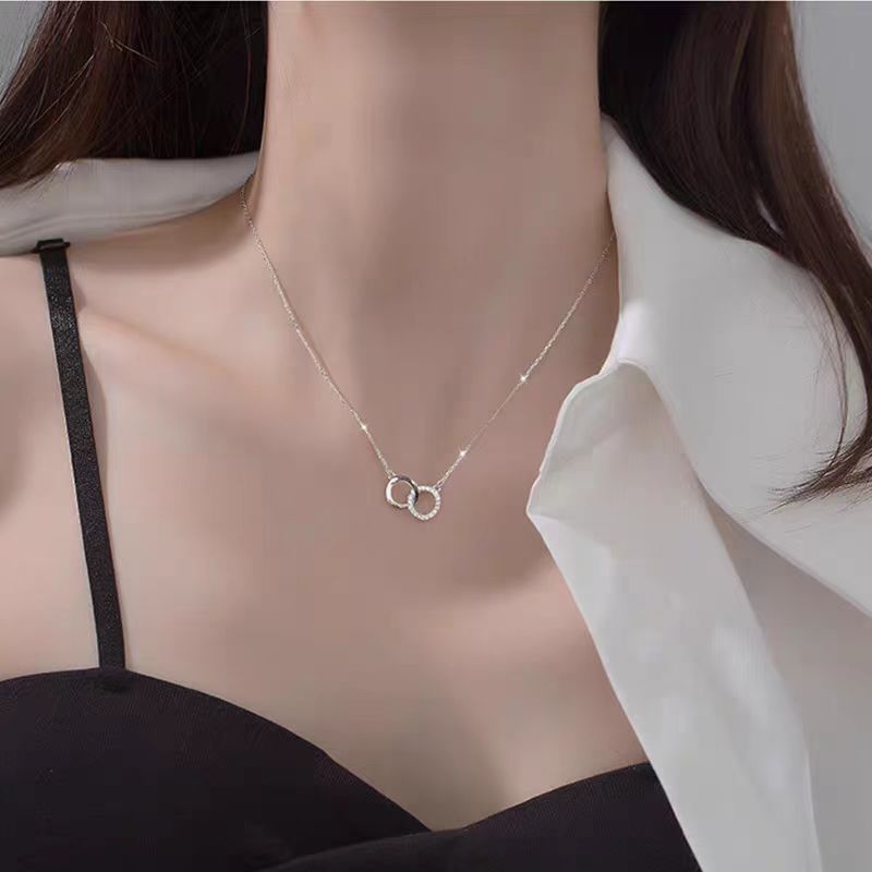 Plata De Ley 925 Cadena Portacables Anillo Doble Collar Colgante display picture 2