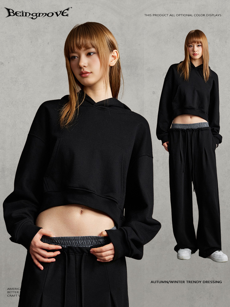Seco en la calle | 2025 otoño marca de moda americana deporte retro chica caliente sudadera con capucha suéter corto de alta calidad mujer