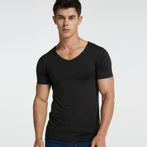 Men's Ice Silk Invisible Seamless Short-Sleeve T-Shirt Slim Fit Base Shirt Half-Sleeve Top Underwear Sweat Absorbent Shirt Summer Thin Backless Shirt