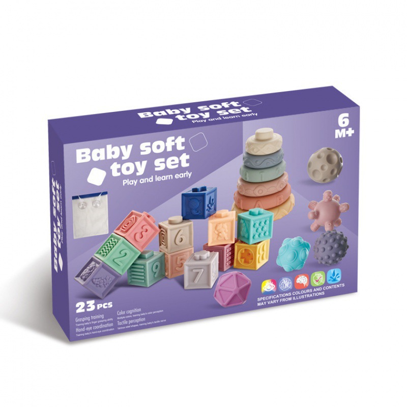 Cross-Border Amazon Export Baby Digital Constellation Cognitive Soft Rubber Building Blocks Educational Jenga Tower Unified Ball Toy