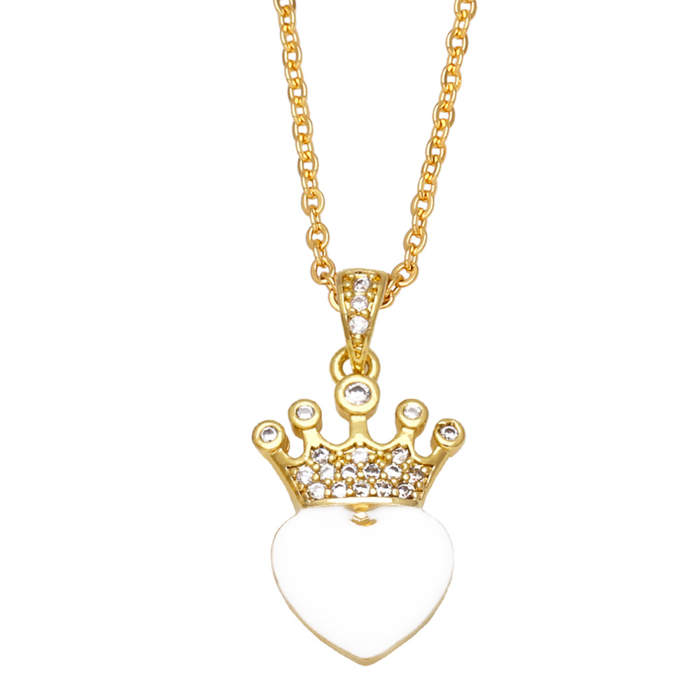 Fashion Heart Shape Crown Copper Pendant Necklace Inlay Zircon Copper Necklaces
