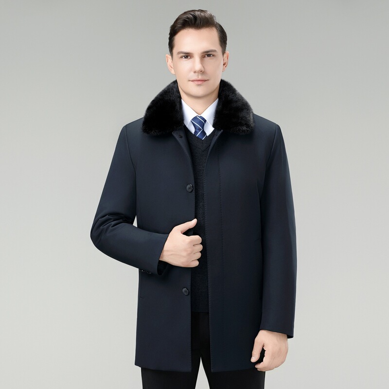 Authentic Mink Fur Collar down Jacket for Men 2025 Winter Clothing for Middle-Aged Men Business Removable Velvet Liner Warm Jacket