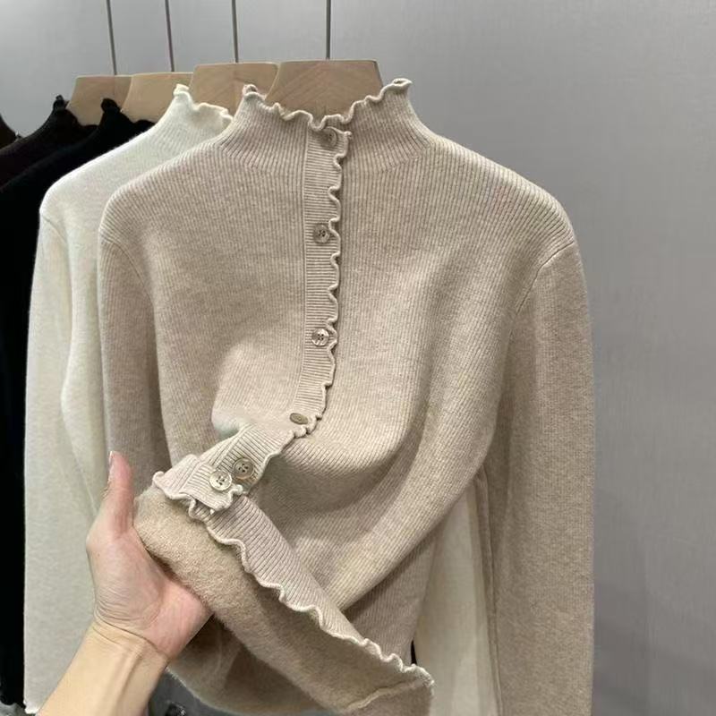 半高领毛衣秋冬女一体绒新款修身显瘦内搭加绒加厚打底衫上衣