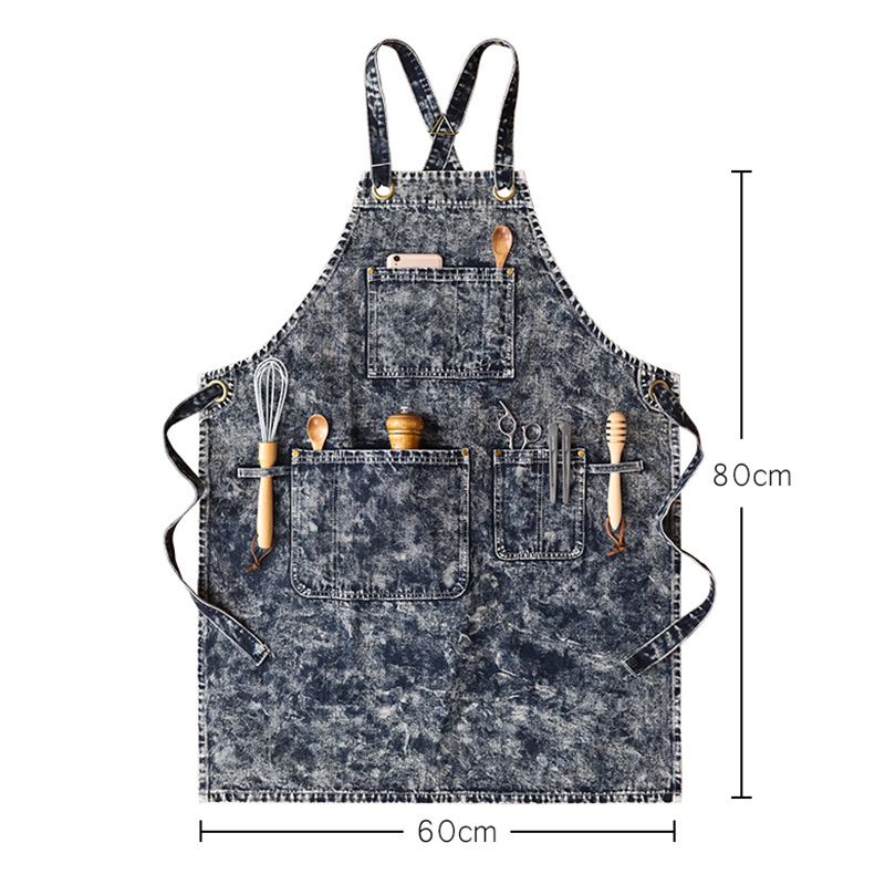 Fronteriza agua lavable denim delantal logotipo personalizado pintura barbero ropa de trabajo electricista delantal carpintería fábrica al por mayor