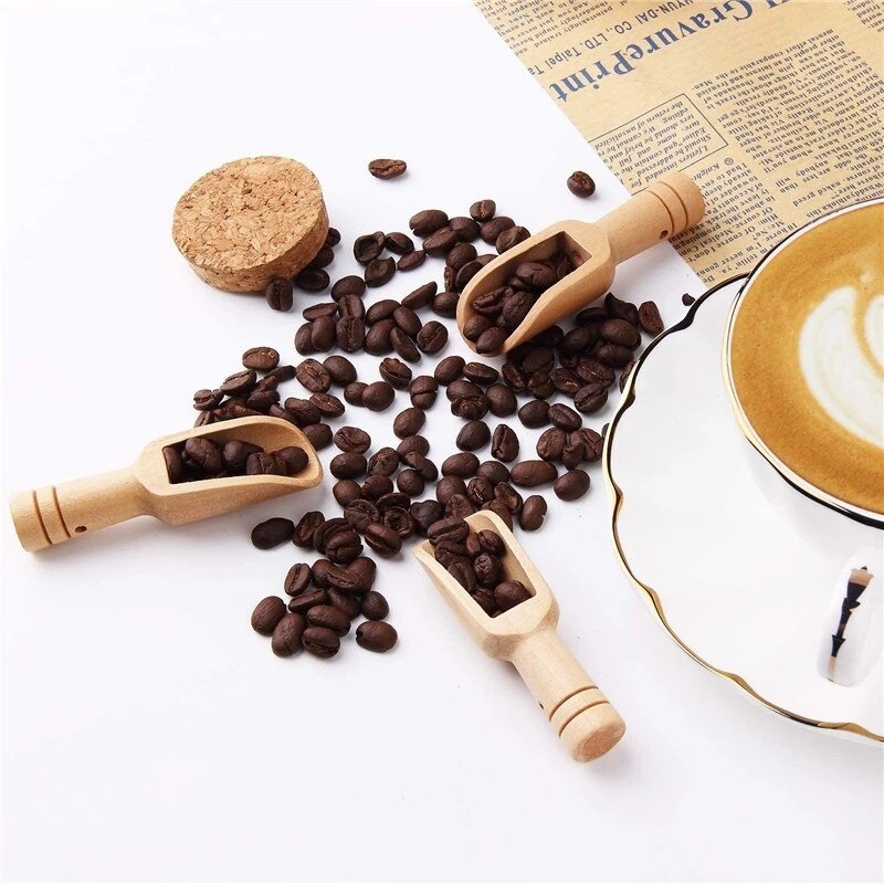 天然原木の小さい木のスプーンのコーヒーのお茶のスプーンの木製のセットの実木の長い柄の家庭用の小型の高い顔の価値の木のスプーン|undefined
