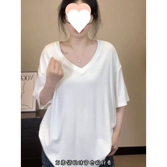 大码白色胖mm落肩短袖T恤女夏季宽松慵懒风叠穿身材遮肉显瘦上衣