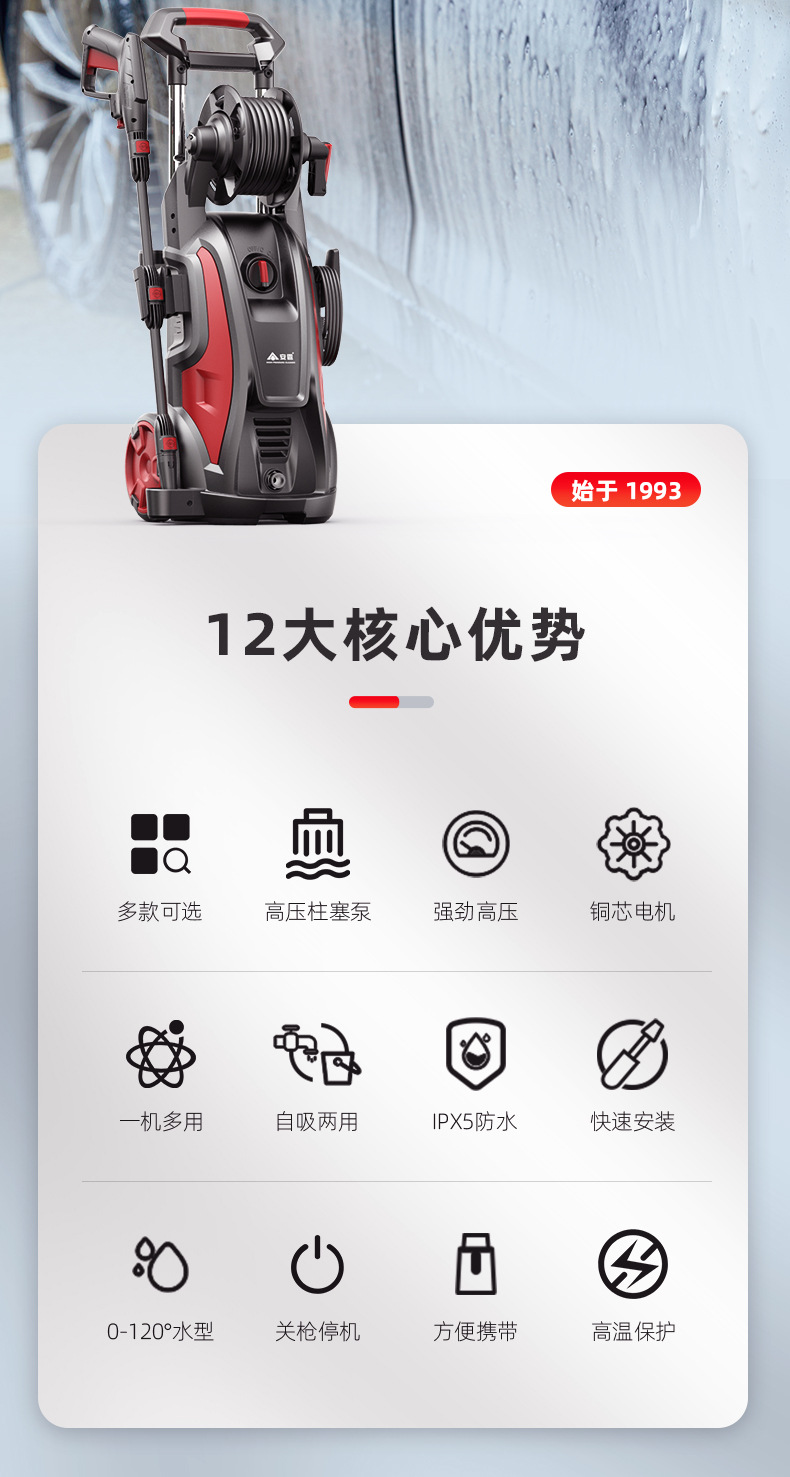 2000W high-power copper wire motor VCM-D Anlu car washer high-pressure water gun high-power 220V water pump household