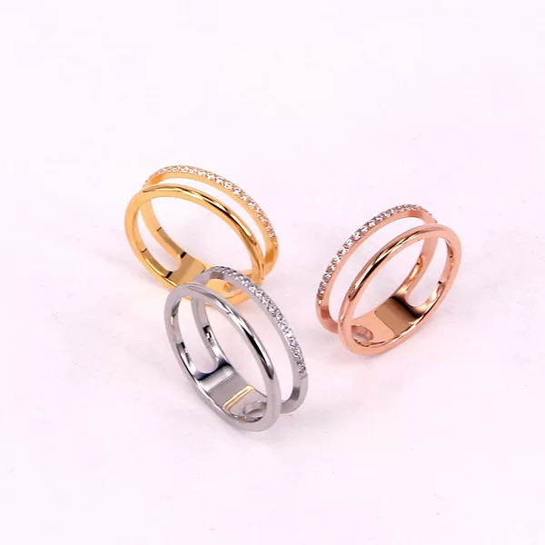 J4-102 Cut Out Double-Layer 20 Micro-Diamond Couple Ring Korean Style Fashionable Titanium Steel Rose Gold-Plated Index Finger Ring