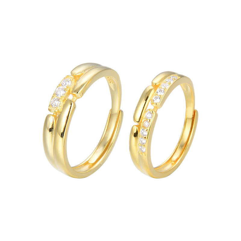 Circón chapado en oro s925 plata hombres y mujeres anillo abierto Corea del Sur Dongdaemun dulce pareja romántica anillo