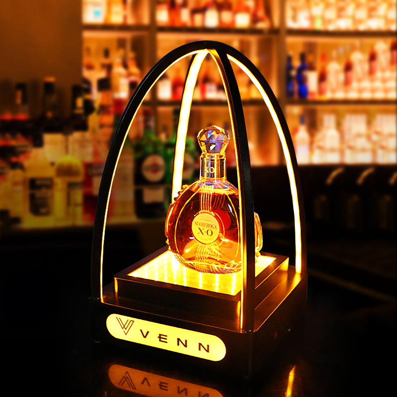 酒吧发光酒座铁艺四方酒座LED镜面深渊出酒道具KTV夜场洋酒展示架