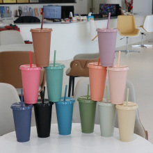 亚马逊爆款24OZ彩色吸管杯大容量pp单层塑料咖啡杯批发可印刷logo