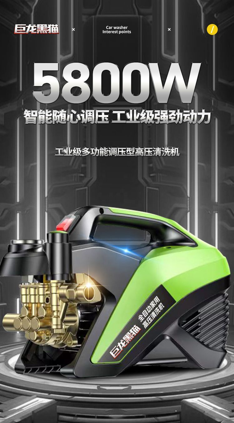Julong Black Cat Pressure Washer 220V Household High-Power Automatic Adjustable Pressure Car Washer