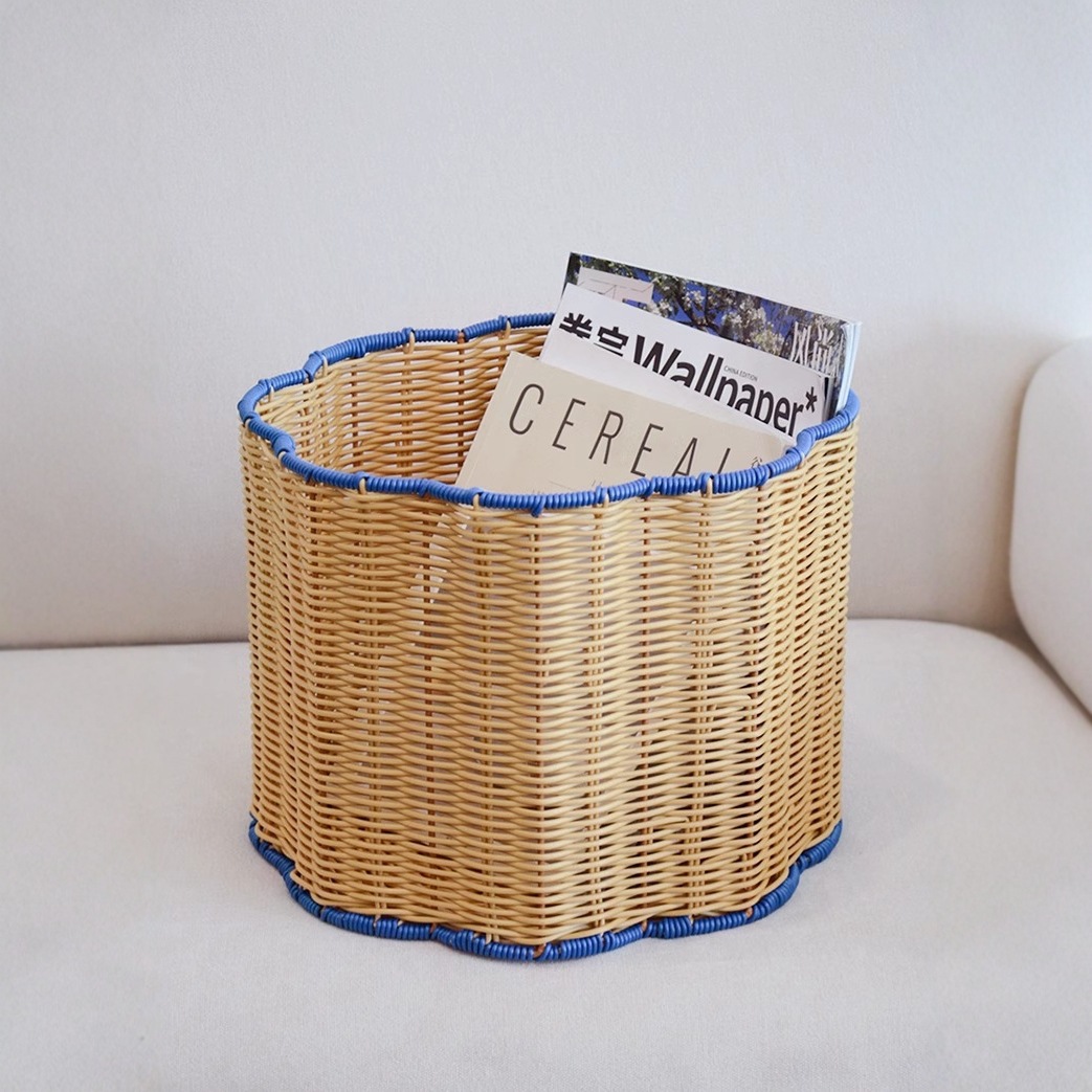 Canasta de almacenamiento de ratán nórdico, cesta de ropa sucia de ratán de imitación tejida a mano, armario de dormitorio para el hogar, cesta de almacenamiento de ropa sucia para el baño