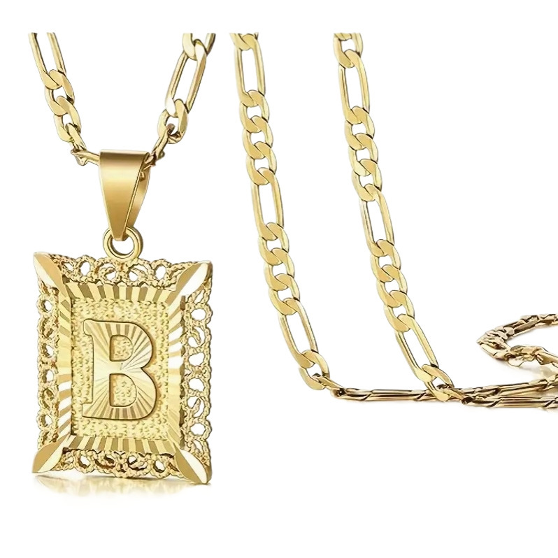 European And American Minimalist Fashion Hip-hop Titanium Steel Necklace With 26 English Letter Pendants, Unisex_voghion.com