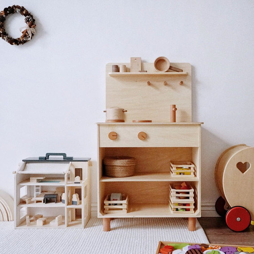 Cross-border ins style kitchen play house logs Danish children's wooden puzzle early education pretending to be children's stove cut and cut