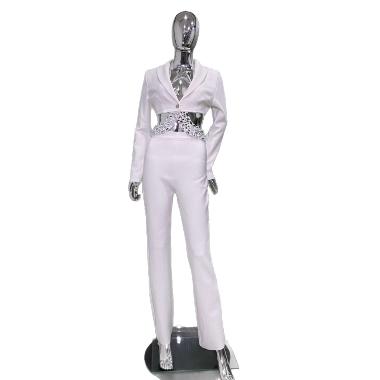 Luxury Crystal-Embellished Open-Back Top & Skinny Pants Set – Sexy Cutout Outfit For Nightlife & Evening Glam (XS-L, Black/White)_ecoleips.com