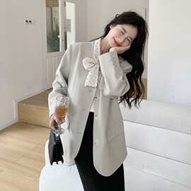 韩系设计感蝴蝶结系带西装外套女2026秋季新款气质百搭宽松小西服