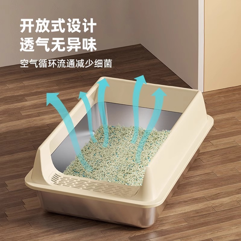 ステンレス製猫トイレ 蓋付き 飛沫防止 半密閉型猫トイレ ハイフェンス ペット用品|undefined